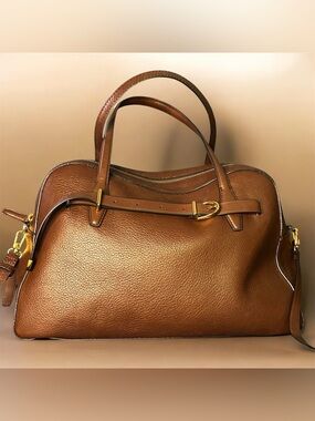 Madewell Large Rich Brown Leather Belted Satchel Tote Bag Quiet Luxury Style
